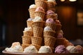 Stack of waffle cones presents a delectable variety of sweet indulgences