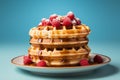 a stack of waffles with raspberries on top