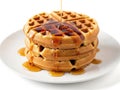 Stack of waffles with syrup isolated on white background Royalty Free Stock Photo