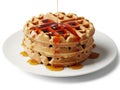 Stack of waffles with syrup isolated on white background Royalty Free Stock Photo