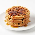 Stack of waffles with syrup isolated on white background Royalty Free Stock Photo