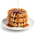 Stack of waffles with syrup isolated on white background Royalty Free Stock Photo