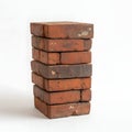Stack of weathered red bricks isolated on a white background, construction material Royalty Free Stock Photo