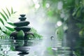 A stack of wet zen stones and leaves on a light background with copy space, relaxation background Royalty Free Stock Photo
