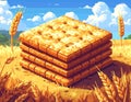 Stack of Wheat Biscuits in a Field Under Blue Sky Royalty Free Stock Photo