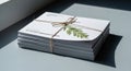 Stack of white assessment booklets tied with natural twine bow on light grey background with shadow effect Royalty Free Stock Photo