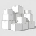 A stack of white cardboard boxes is arranged in a pyramid like formation Royalty Free Stock Photo