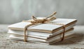 A stack of white cards with a brown string tied around them Royalty Free Stock Photo