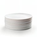 Stack Of White Ceramic Plates Neatly Piled On White Background Royalty Free Stock Photo