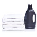 Stack white clothes with black bottle liquid laundry