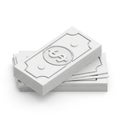 A stack of white 3D rendered dollar bills with a raised dollar sign symbol on the top bill Royalty Free Stock Photo