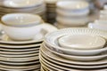 Stack of White Dishes on Table Royalty Free Stock Photo