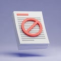 Stack of Documents with Red Prohibition Symbol Floating Above on Purple Background paper Royalty Free Stock Photo