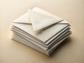 A Stack of White Envelopes on a Beige Background Symbolising Correspondence Communication and Fresh Starts Royalty Free Stock Photo