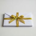 Stack of white envelopes with gold ribbon bow, isolated on white background Royalty Free Stock Photo