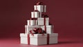 Stack of white gift boxes with red ribbons Royalty Free Stock Photo