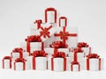 Stack of white gift boxes with red ribbons Royalty Free Stock Photo