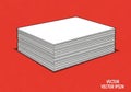 Stack of white paper sheets is displayed against a solid red background Royalty Free Stock Photo