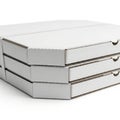 Stack of white pizza boxes on white background isolated on white background Royalty Free Stock Photo