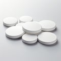White Pills Stacked on a Light Background. Pharmaceutical Products for Healthcare. (67 characters) Royalty Free Stock Photo
