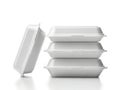 Stack of white styrofoam food containers isolated on white background Royalty Free Stock Photo