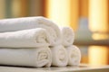 Stack of White Towels on Table Royalty Free Stock Photo