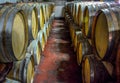 A stack of wine barrels at a vineyard Royalty Free Stock Photo