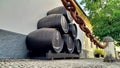 Stack of wine barrels at the Jose Maria Da Fonseca Wines House, old manor, winery and museum, Azeitao, Portugal Royalty Free Stock Photo