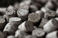 A stack of wine corks, neatly piled on top of each other. Perfect for wine enthusiasts and wine-related projects Royalty Free Stock Photo