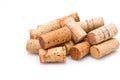 Stack of wine corks on white