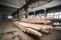 Stack wood beams in the factory Royalty Free Stock Photo