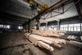 Stack wood beams in the factory Royalty Free Stock Photo