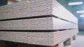 Stack of wood particleboard panels on the warehouse or factory Royalty Free Stock Photo