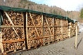 Stack of wood in winter time in an alpine setting. Royalty Free Stock Photo