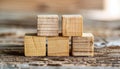 A stack of wooden blocks with a brown color by AI generated image Royalty Free Stock Photo