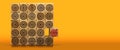 Stack of Wooden Blocks with Many Brown Targets and One Red One Royalty Free Stock Photo