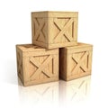 Stack of wooden crates, cargo boxes isolated on white background  3d rendering Royalty Free Stock Photo