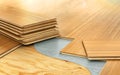 Stack of wooden laminate parquet