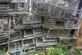 Stack of wooden lobster traps in Maine Royalty Free Stock Photo