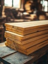Stack of wooden planks in a workshop. Royalty Free Stock Photo