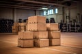 stack of wooden plyometric boxes in a gym