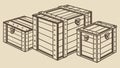 Stack of Wooden Shipping Crates Vector Illustration, vector design Generative AI Royalty Free Stock Photo