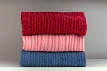 Stack of wool cloth on shelf Royalty Free Stock Photo