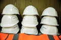 Stack of workers' helmets Royalty Free Stock Photo