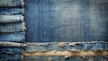 Stack of worn denim fabric with raw edges. Generative AI Royalty Free Stock Photo
