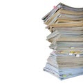 Stack of worn magazines and journals,isolated Royalty Free Stock Photo