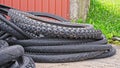 Wornout Bicycle Tires Dumped Behind Bikeshop Service Point Garage