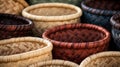 Stack of woven baskets in orderly arrangement