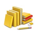 Stack of yellow books with pencil and eraser 3D