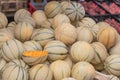 Stack Of Yellow Cantaloupes On A Market